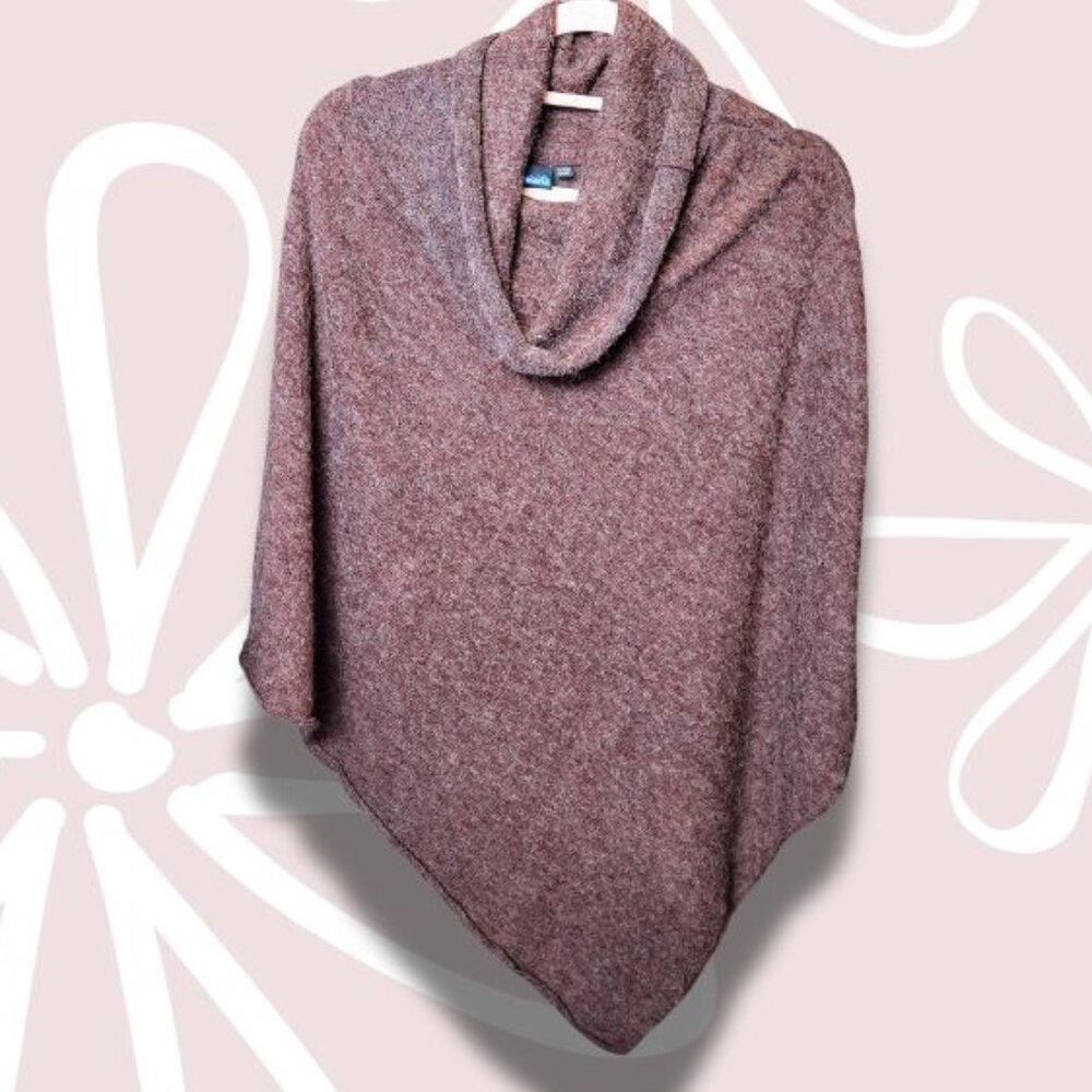 18.$10-OS-KAVU Poncho Burgundy Heather Cowl Neck Asymmetrical Hemlline